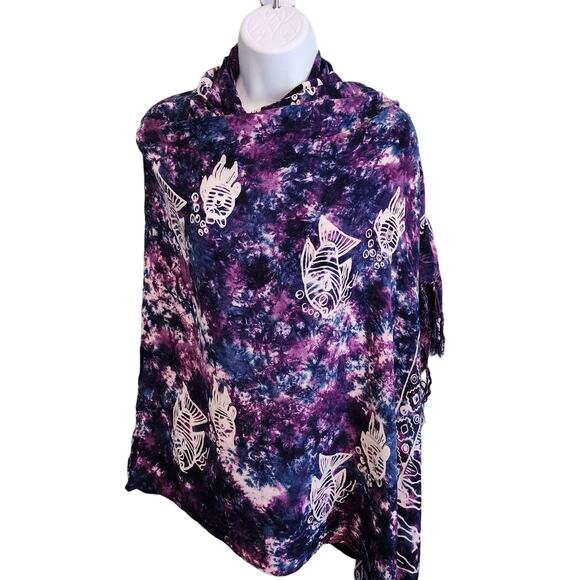 Purple Batik Tie-Dye Beach Coverup - Fringed Sarong Wrap - Picture 2 of 7
